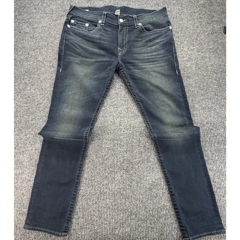 True Religion Rocco Mens 38 Relaxed Skinny Jeans Dark Wash Stretch Denim